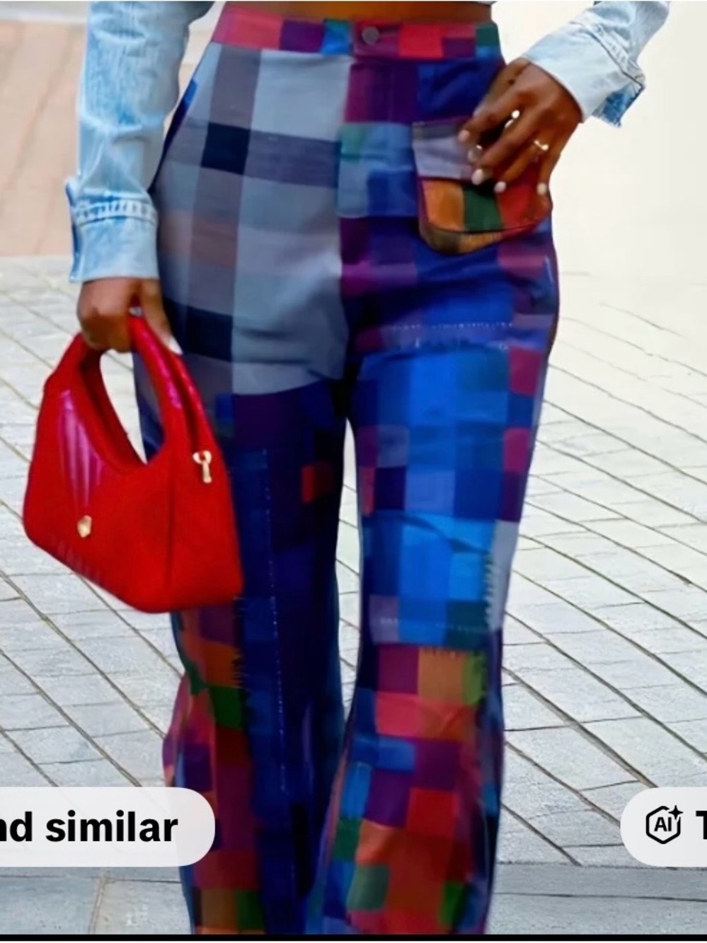Multicolor Patchwork High-Waist Wide-Leg Pants - Picture 1 of 2